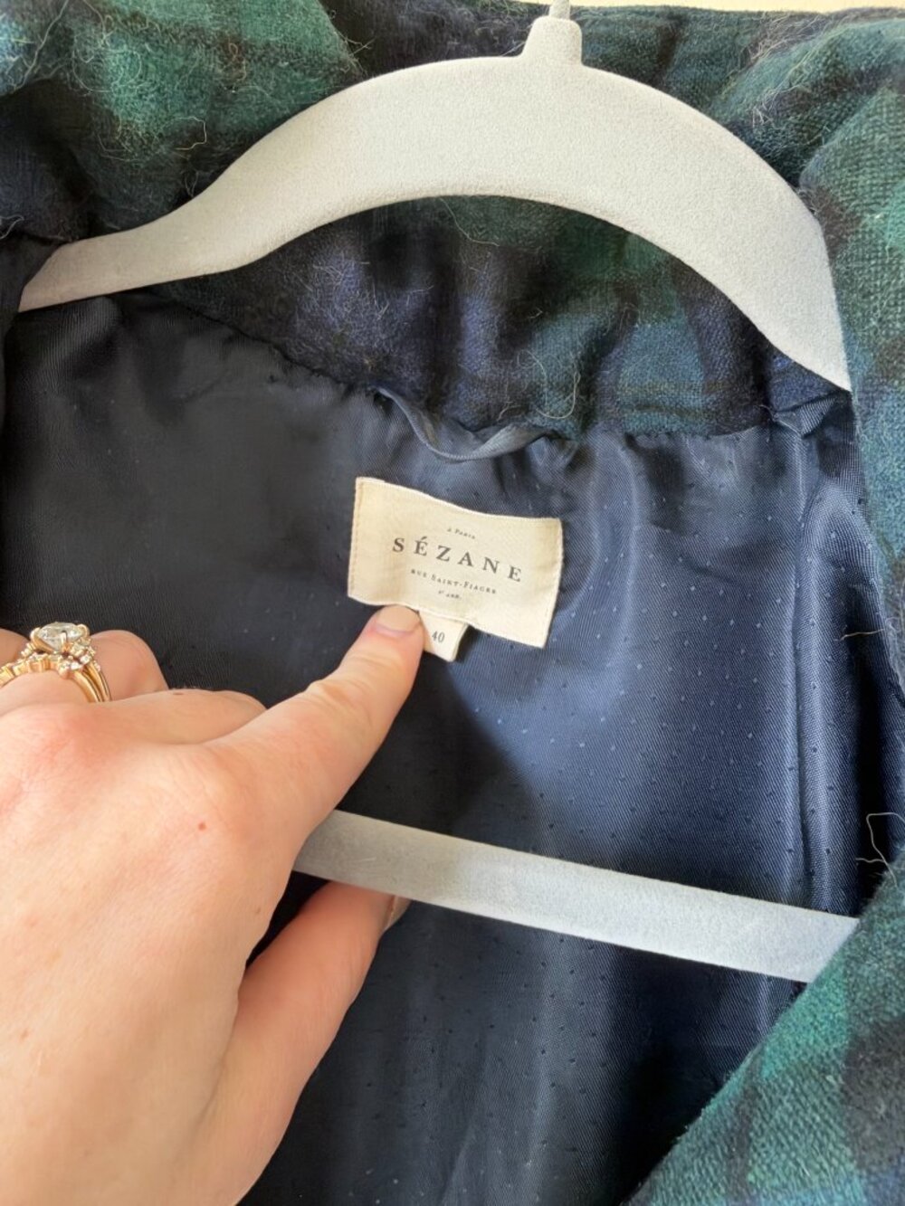 Sezane plaid wool blend Java Puffer Coat - Picture 2 of 8